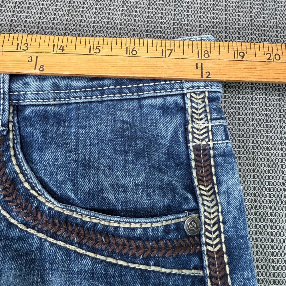 Demolition Jeans Mens Size 36 Blue Denim Straight Fit Embroidered Pockets - Picture 5 of 10